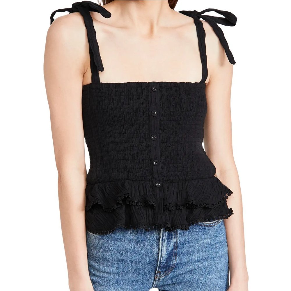Lost + Wander Aria Heart Tube Top Black Ruffle Tie Tank